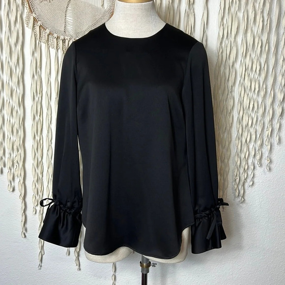 David Lerner Black Button Down Back Long Sleeve Blouse S - Picture 1 of 9